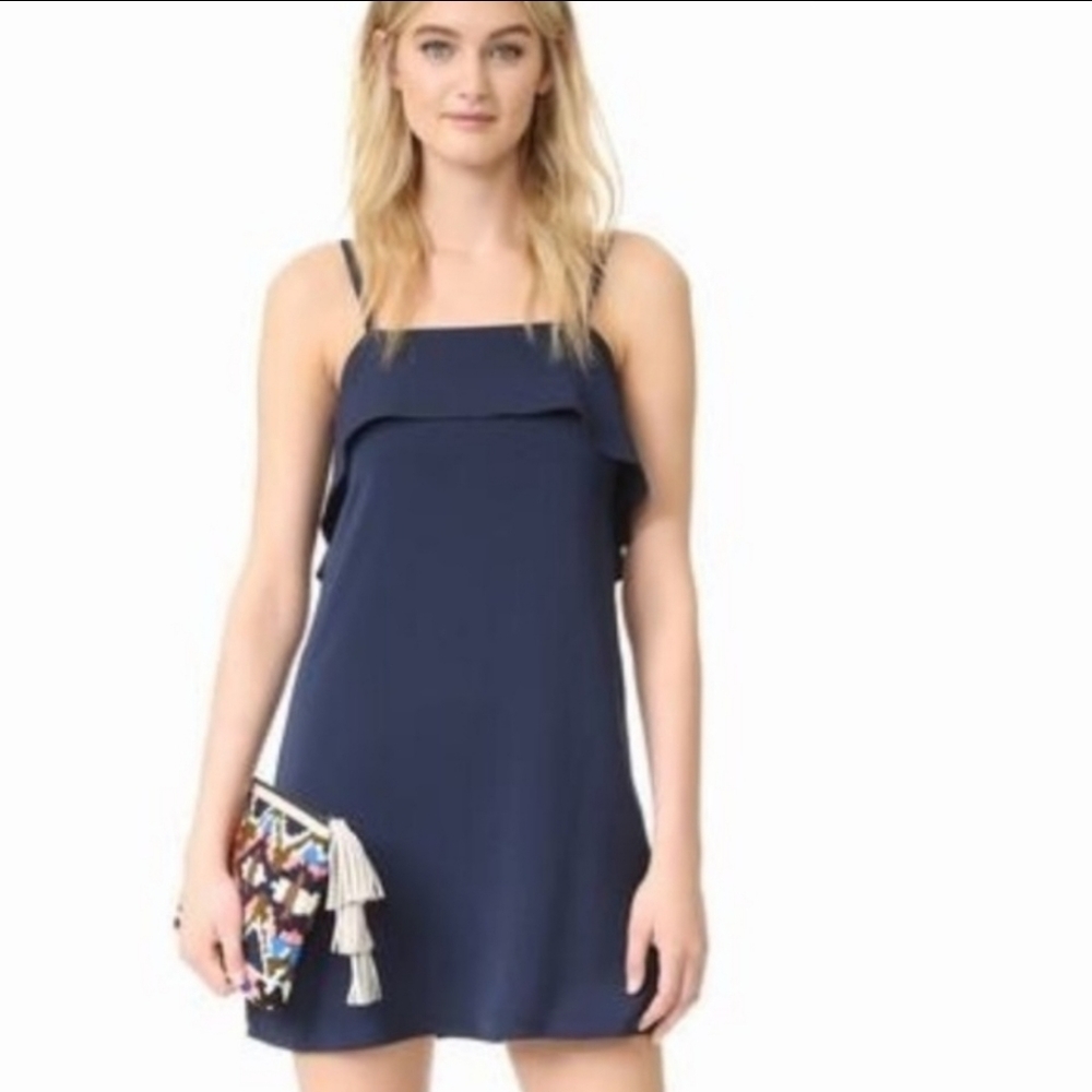 Alice + Olivia Etta Ruffle-trim Crepe Navy Dress